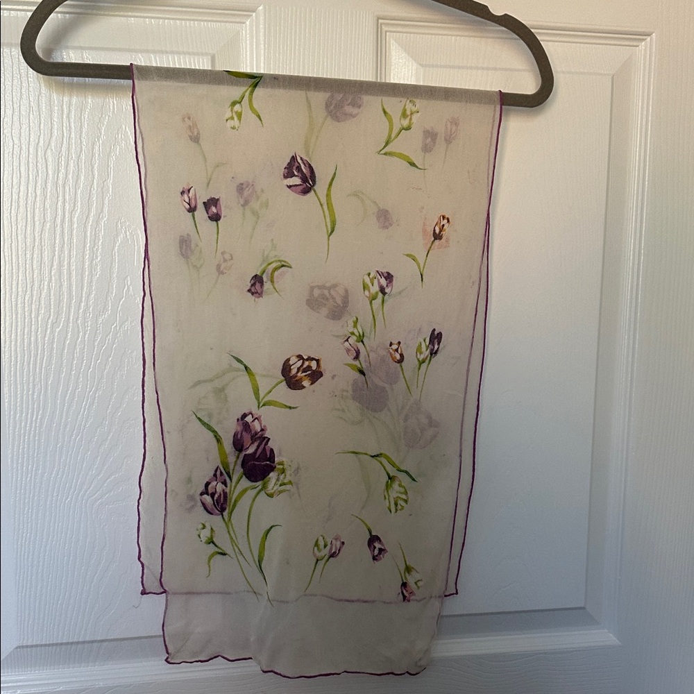 Vintage Sheer Floral Scarf in Lavender and Green